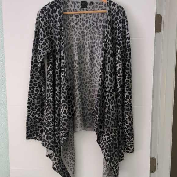 Leopard Print Black &Grey Open Front Cascade Cashmere Cardigan Mobwife Core Sz M - Picture 1 of 8